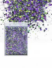 Monster Mash Chunky Glitter Mix – Purple, Lime & Black, 50g Refill Bag