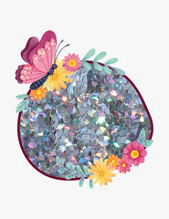 Close up of Silver petal glitter in secure 50g refill bag