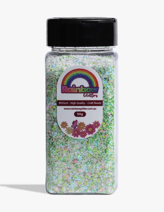 Moonflower Mist Aqua Lilac Floral Glitter