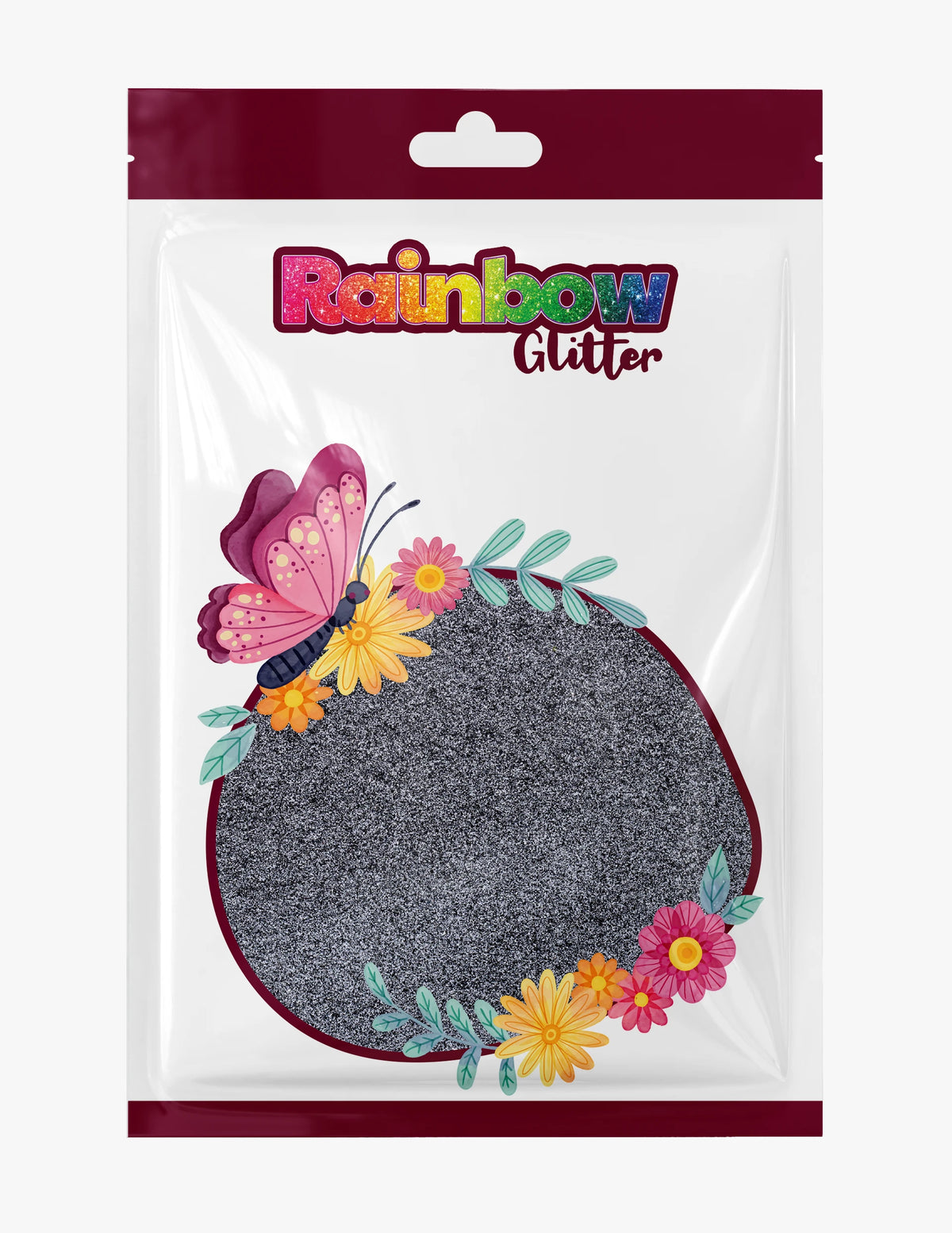 Black White fine glitter mix in Rainbow Glitter 50g refill bag