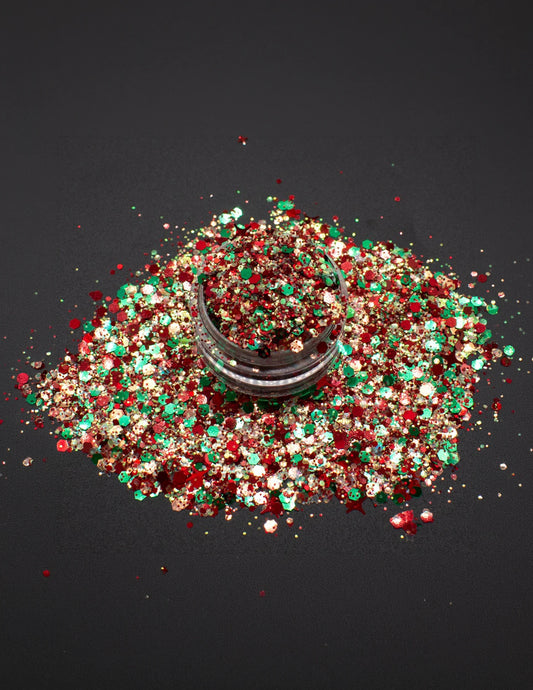Christmas Ribbon Glitter Mix – Red, Green & Gold, 50g Refill Bag