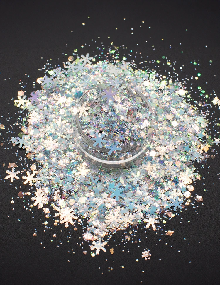 Crystal Frost Snowflake Glitter Mix – White, Silver & Iridescent, 50g Refill Bag