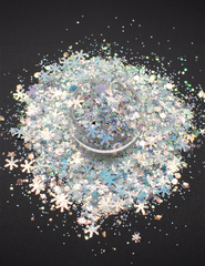Crystal Frost Snowflake Glitter Mix – White, Silver & Iridescent, 50g Refill Bag