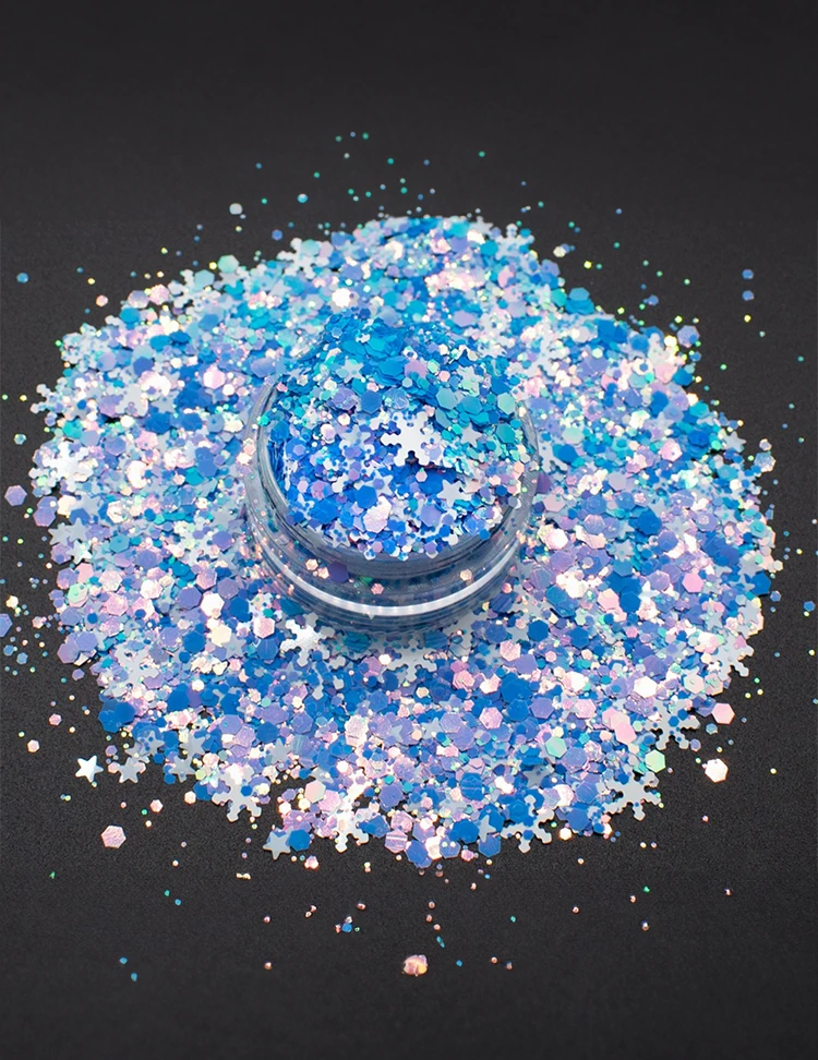 Frozen Sky Snowflake Glitter Mix – Blue, Lilac & White, 50g Refill Bag