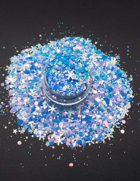 Frozen Sky Snowflake Glitter Mix – Blue, Lilac & White, 50g Refill Bag