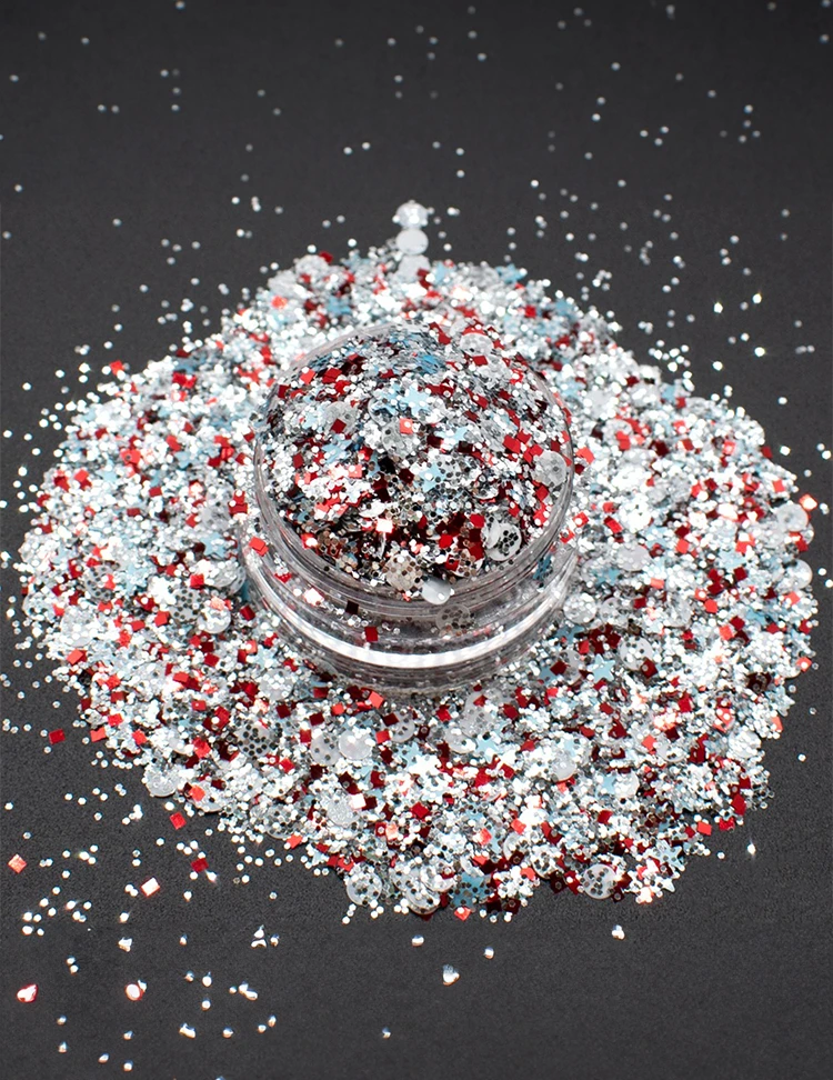 Silver Celebration Christmas Glitter Mix – Silver, White & Red, 50g Refill Bag