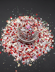 Candy Cane Snowflake Glitter Mix – Red, White & Iridescent, 50g Refill Bag
