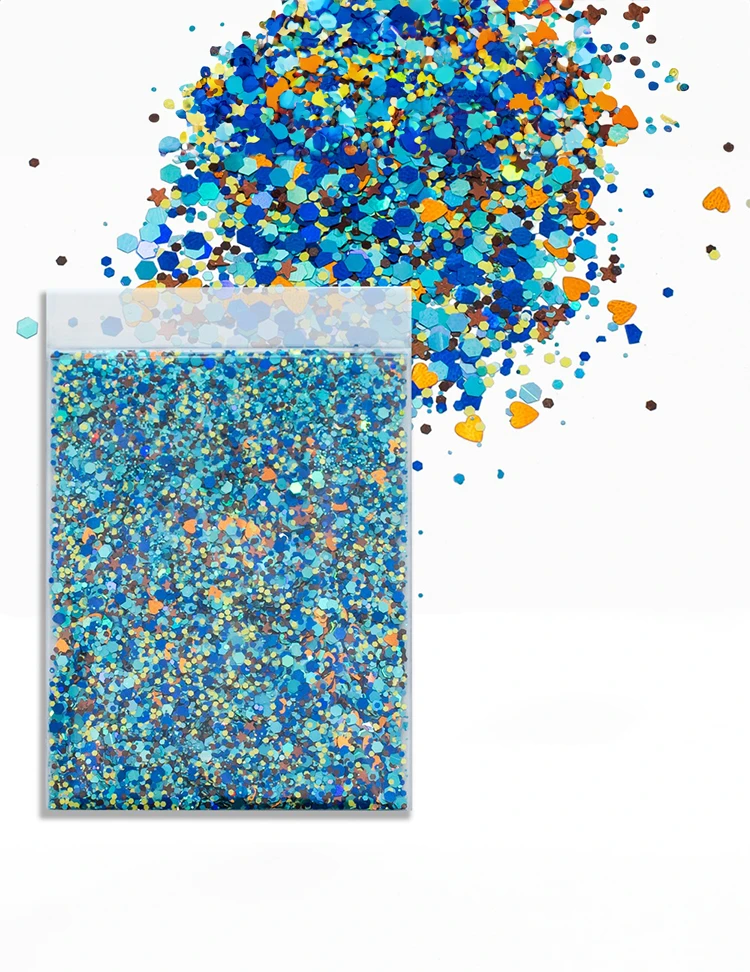 Storybook Sky Heart & Star Glitter Mix – Blue, Aqua & Gold, 50g Refill Bag