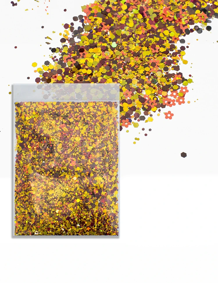Golden Harvest Flower Glitter Mix – Yellow, Brown & Orange, 50g Refill Bag