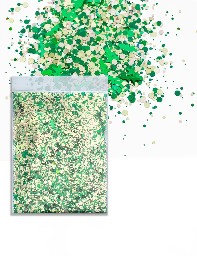 Evergreen Glow Christmas Tree Glitter Mix – Green & Champagne, 50g Refill Bag