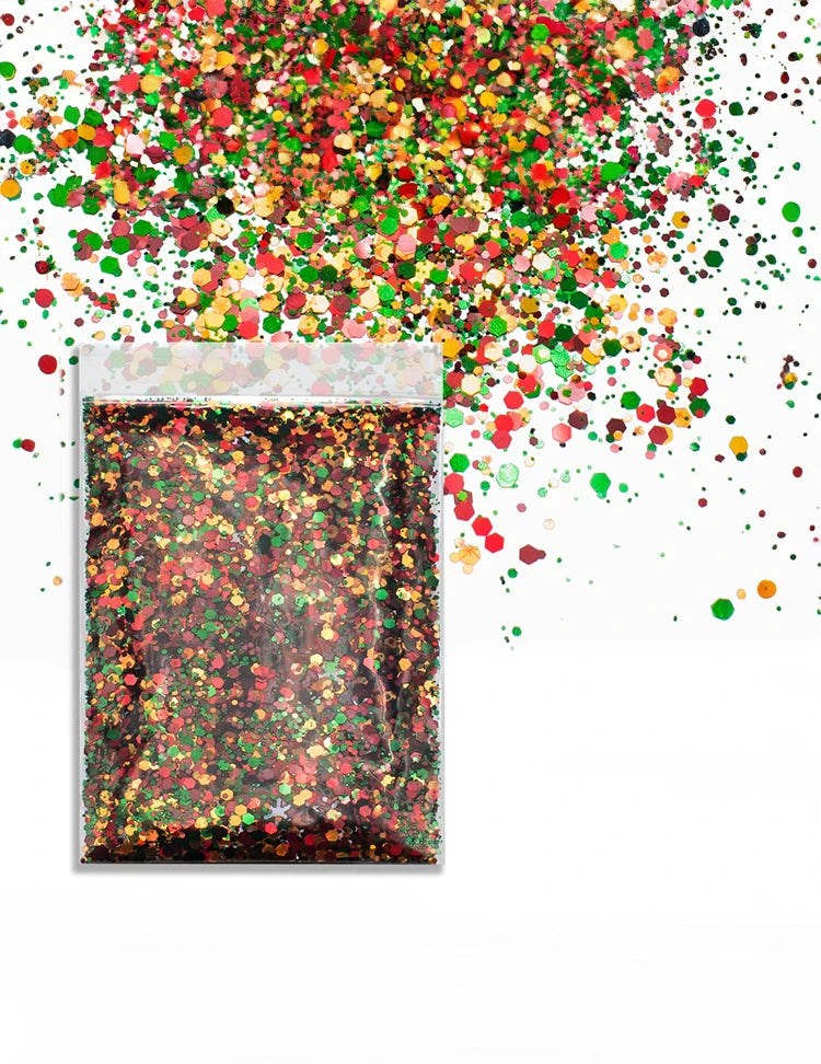 Holiday Garland Chunky Glitter Mix – Red, Green & Gold, 50g Refill Bag