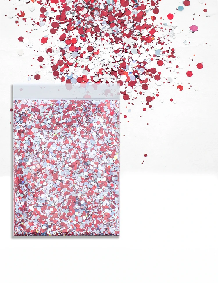 Peppermint Baker Gingerbread Glitter Mix – Red, White & Silver, 50g Refill Bag