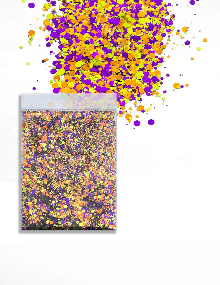 Carnival Voltage Chunky Glitter Mix – Purple, Yellow & Orange, 50g Refill Bag