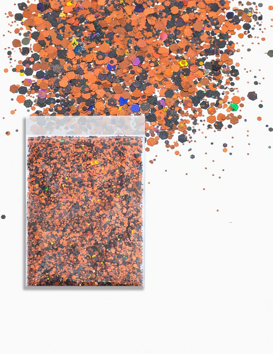 Burnt Ember Chunky Glitter Mix – Orange, Copper & Black, 50g Refill Bag