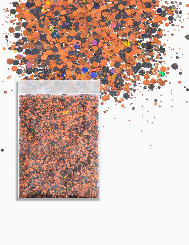 Burnt Ember Chunky Glitter Mix – Orange, Copper & Black, 50g Refill Bag