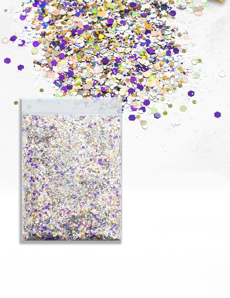 Royal Champagne Chunky Glitter Mix – Silver, Cream & Purple, 50g Refill Bag