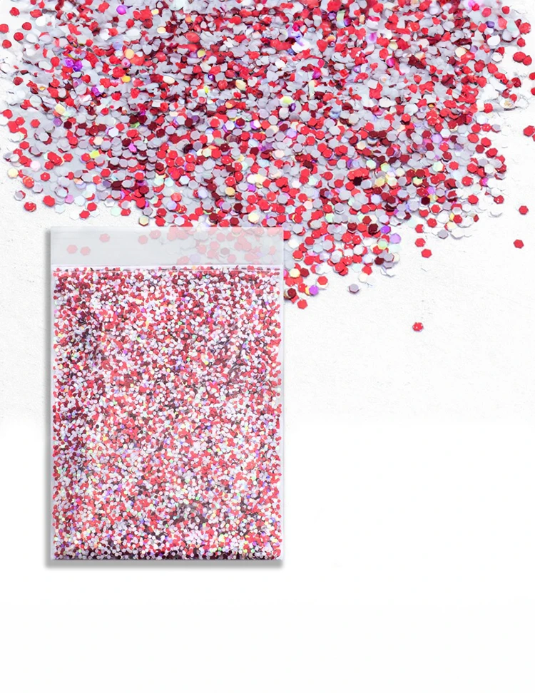 Peppermint Frost Chunky Glitter Mix – Red, White & Silver, 50g Refill Bag
