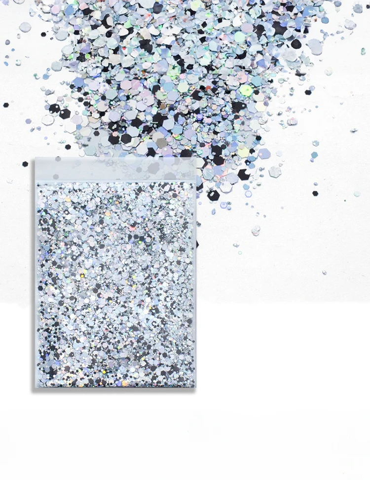 Arctic Chrome Chunky Glitter Mix – Silver, White & Black, 50g Refill Bag
