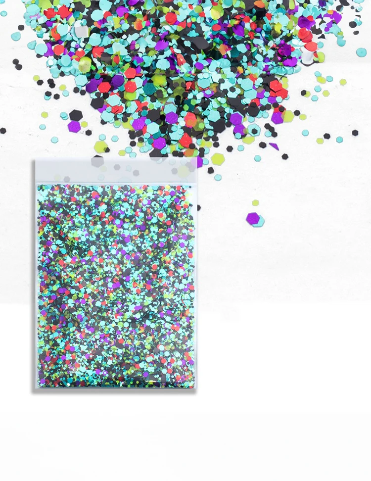 Electric Confetti Chunky Glitter Mix – Aqua, Black & Neon, 50g Refill Bag