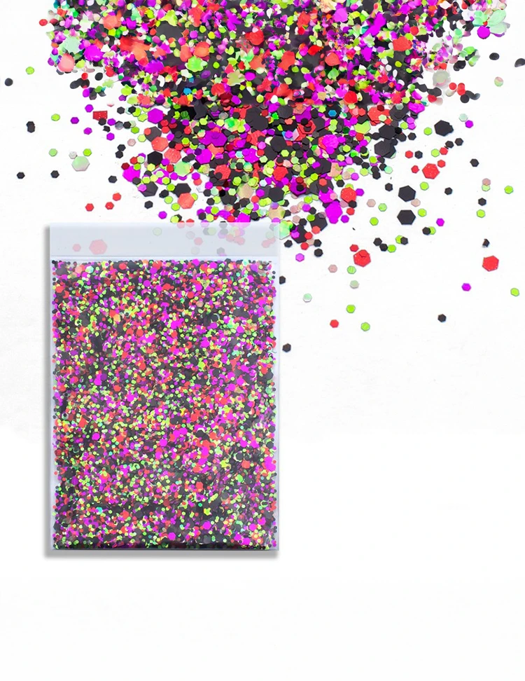 Neon After Dark Chunky Glitter Mix – Pink, Lime & Black, 50g Refill Bag
