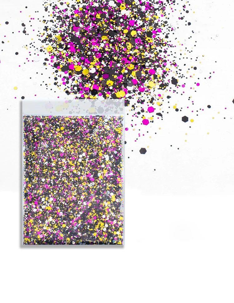 Pop Noir Chunky Glitter Mix – Pink, Gold & Black, 50g Refill Bag