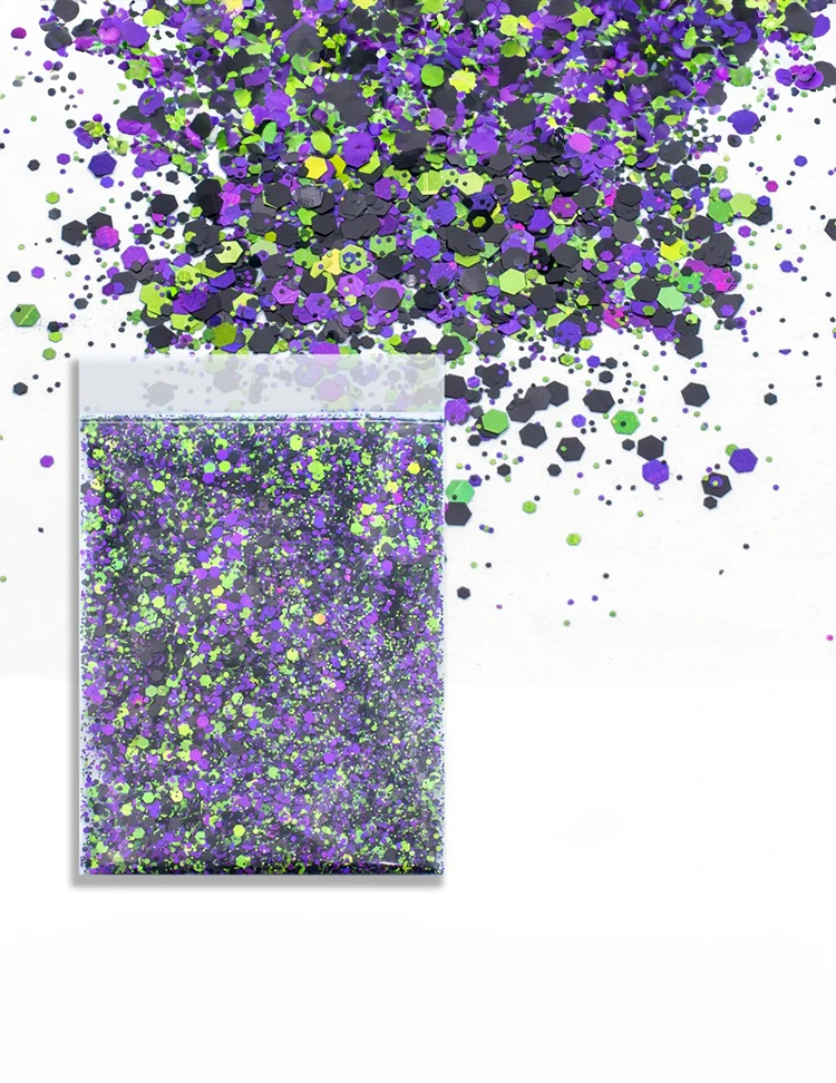 Monster Mash Chunky Glitter Mix – Purple, Lime & Black, 50g Refill Bag