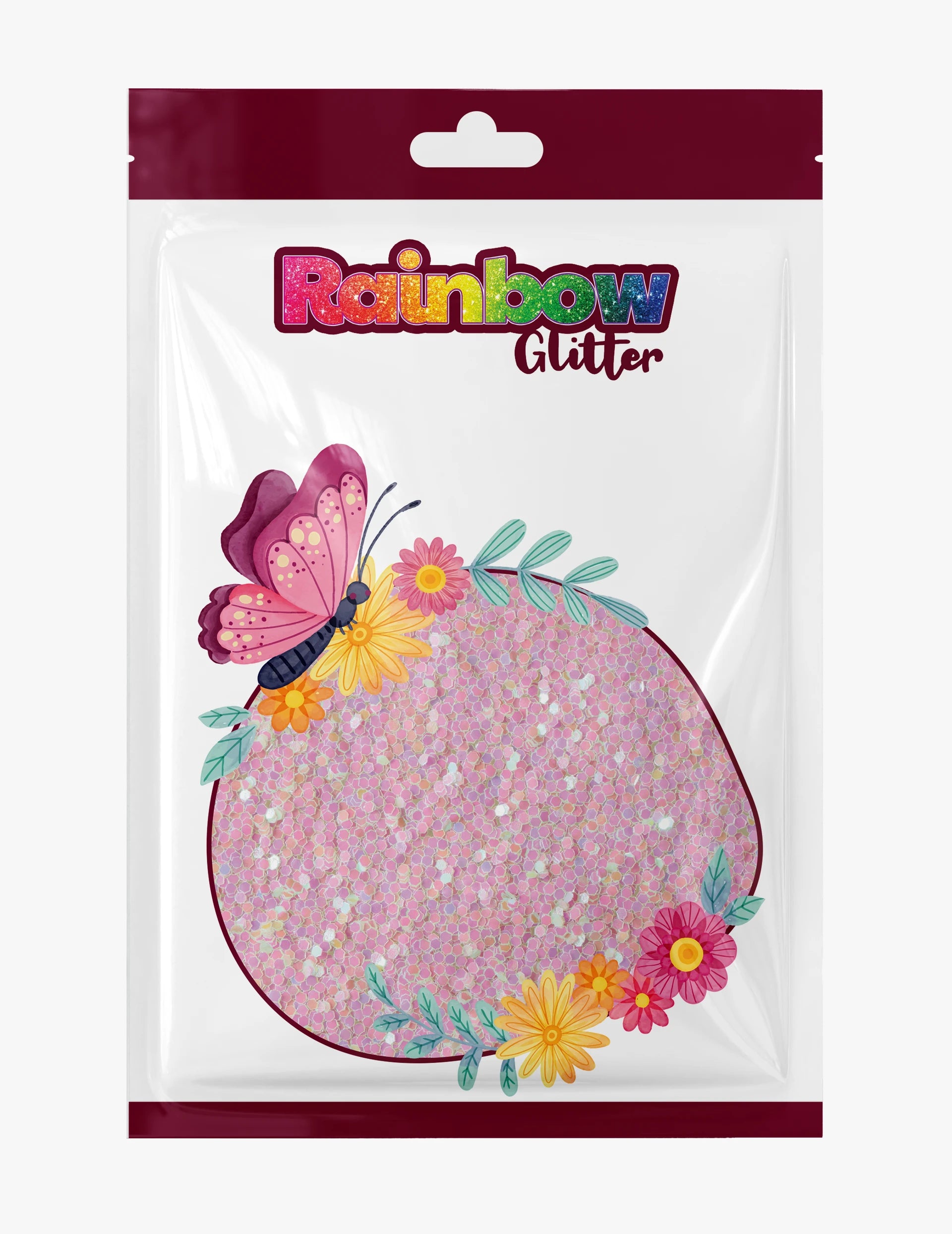 Pink Glow in the Dark Glitter in Rainbow Glitter 50g refill bag