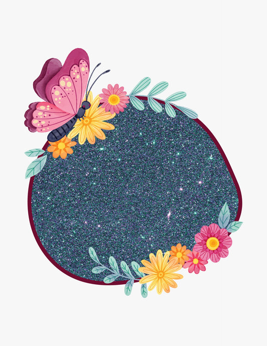Close-up of purple and green reflective glitter