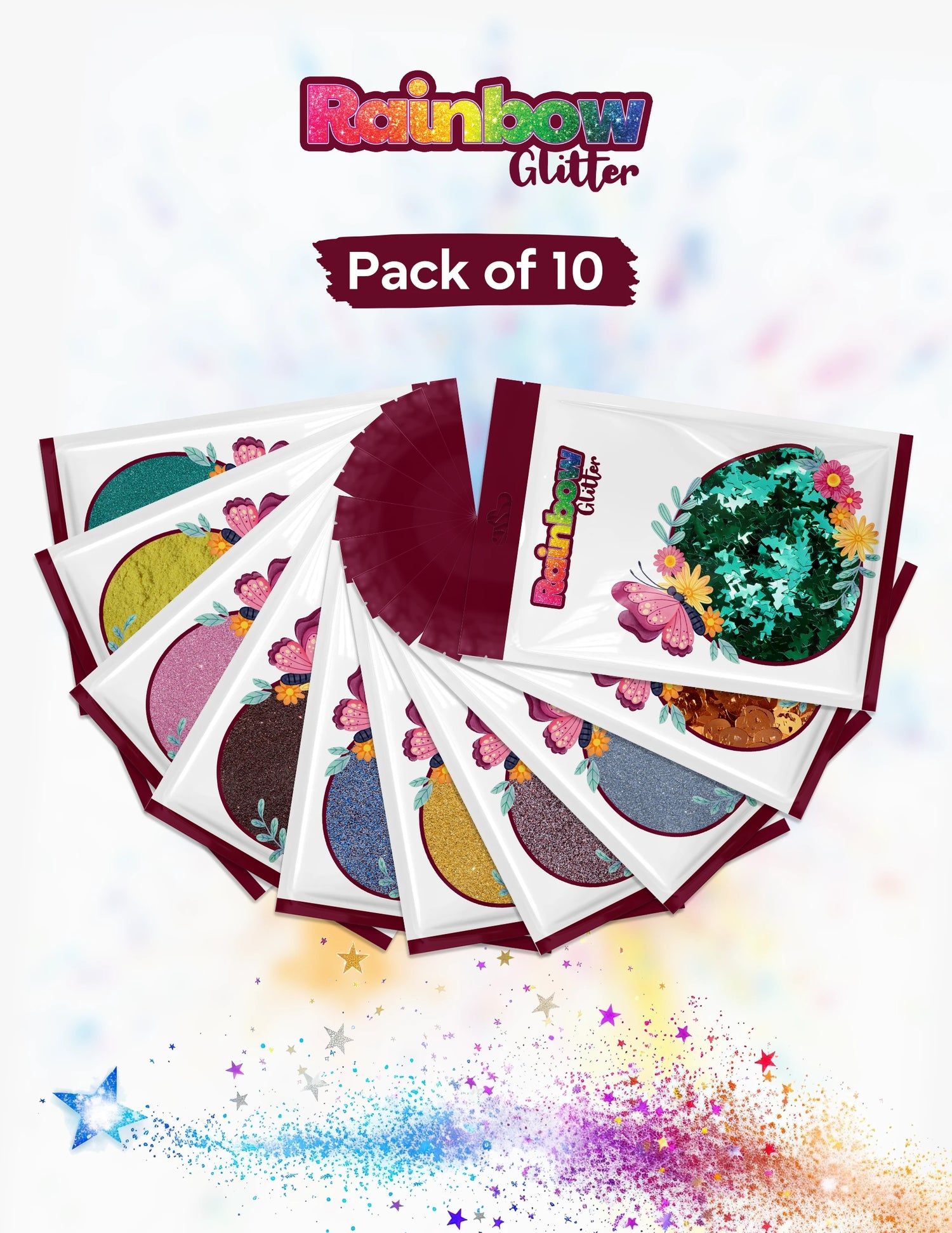 Creative Variety Glitter Bundle – 10 Full-Size Refill Bags, 500g