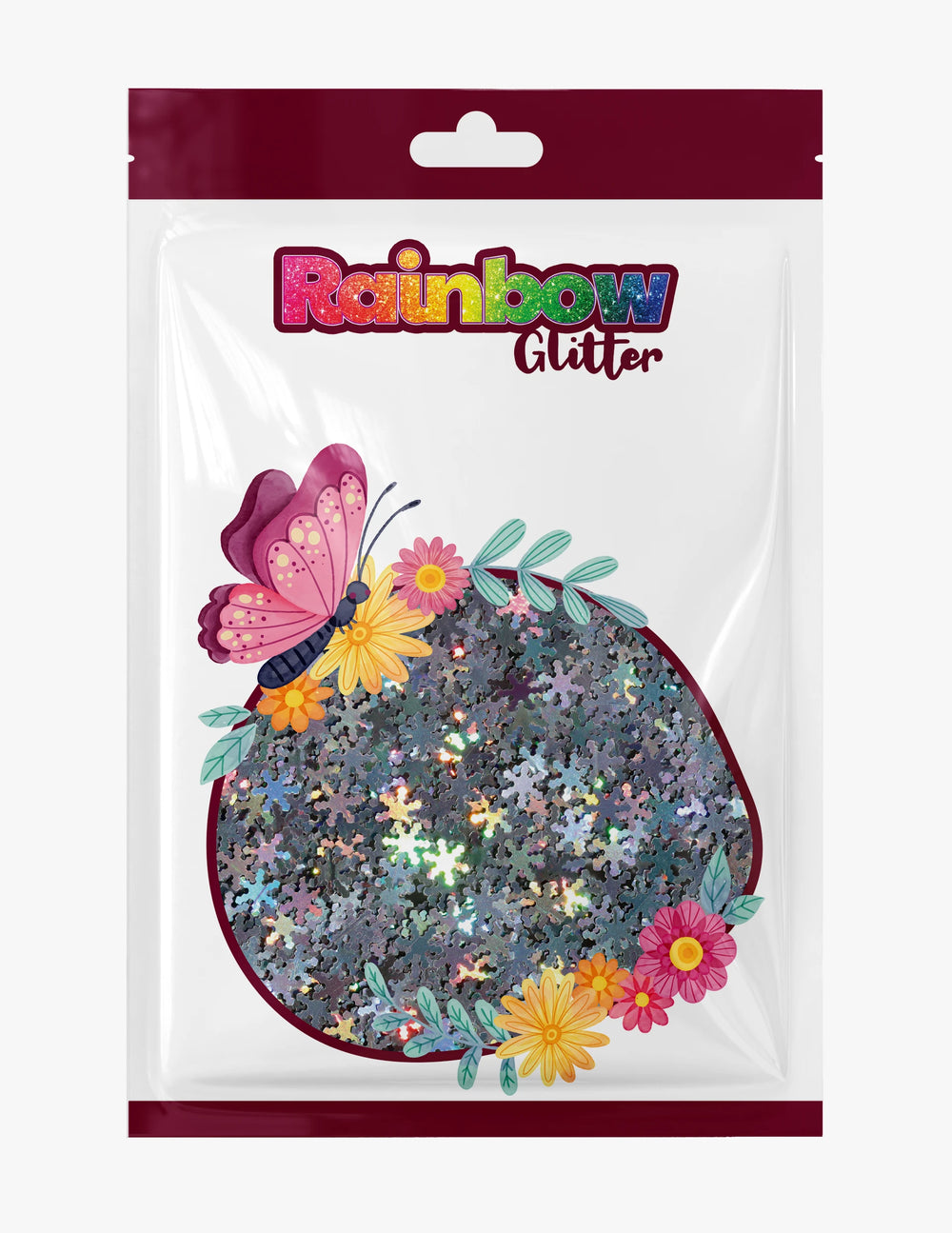 Snowflake silver 8mm shaped glitter, SKU 1100